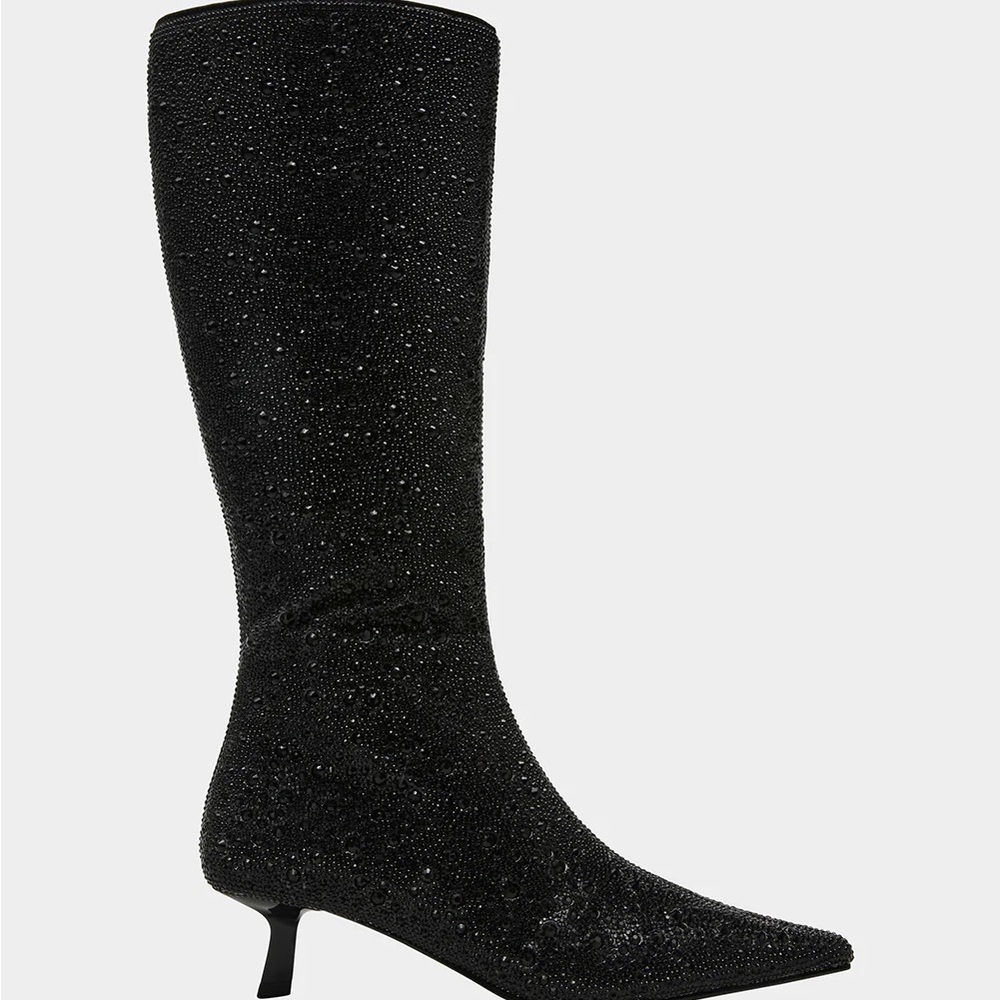 Betsey Johnson Vegas Black Sparkle Heeled Boots nye